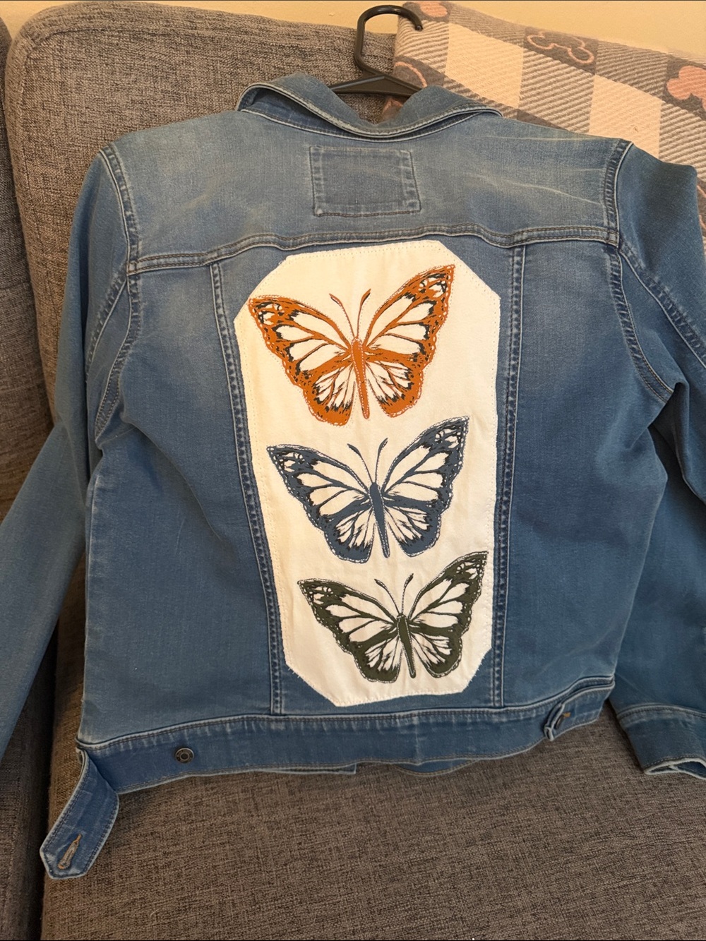 Denim Jacket with Triple Butterfly Patch - Blue, Orange, Navy, Olive